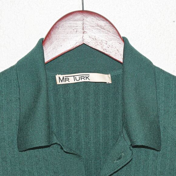 MR TURK Men's Knit Polo Shirt Merino wool Green fits size Small - Picture 4 of 6